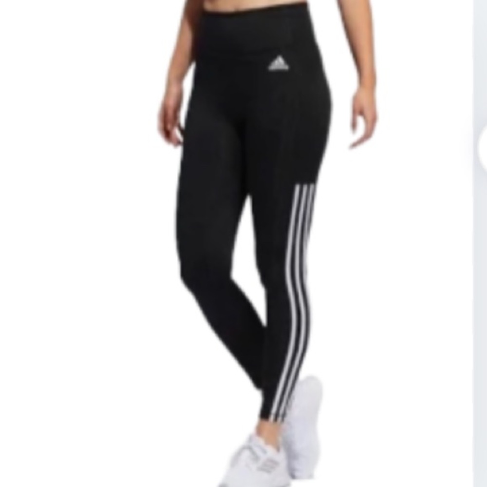 EUC Adidas Aeroready Black Athletic Leggings with White Stripes Size: 2X - Picture 1 of 11
